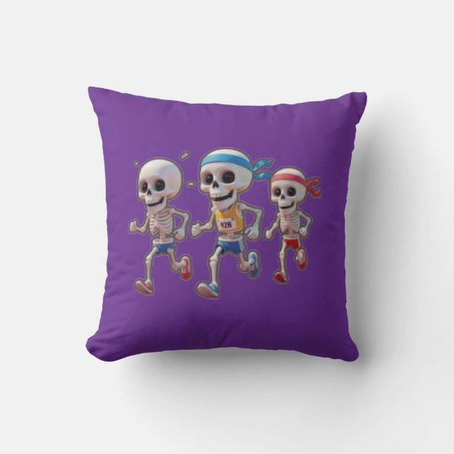 “3D Cartoon Skeleton Race • Funny Running Skeleton Cushion (Front)