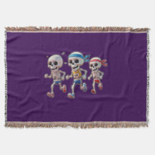 “3D Cartoon Skeleton Race • Funny Running Skeleton Throw Blanket