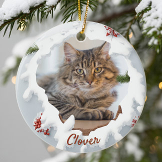 3D Cat Christmas Personalized Photo Pet Lover Gift Ceramic Tree Decoration