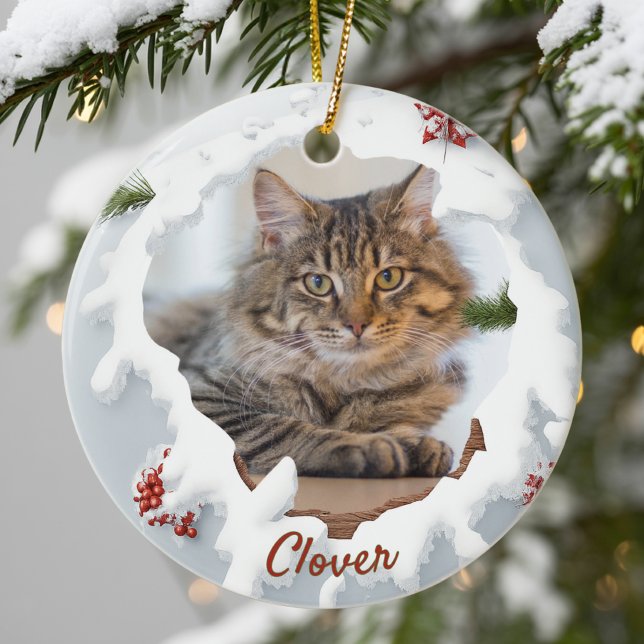 3D Cat Christmas Personalized Photo Pet Lover Gift Ceramic Tree Decoration (Creator Uploaded)