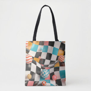 3D Chequerboard Grid with Floating Spheres (2) Tote Bag