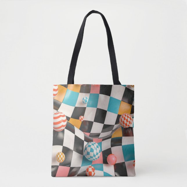 3D Chequerboard Grid with Floating Spheres (2) Tote Bag (Front)
