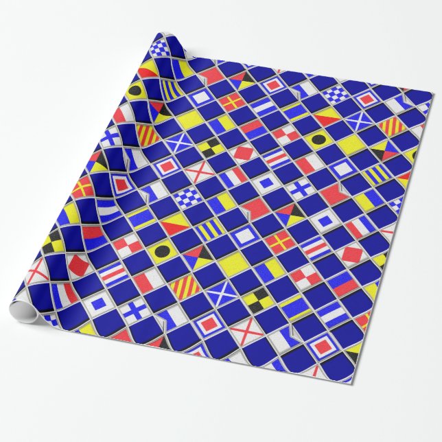 3D Chequered Nautical Flags Signals Pattern Wrapping Paper (Unrolled)