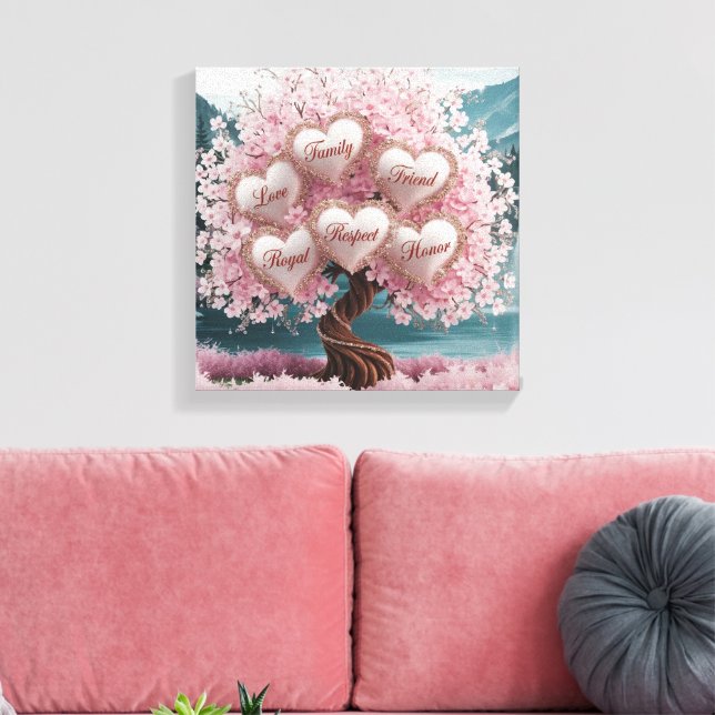 3D Cherry Blossom Tree with Glitter and Intertwine Canvas Print (Insitu(LivingRoom))