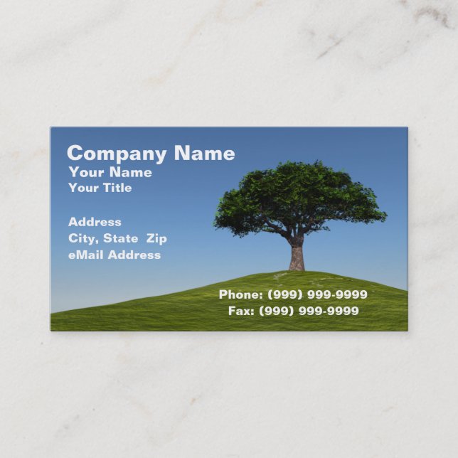 3D Cherry Tree on Hill Against Clear Blue Sky Business Card (Front)