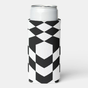 3d chessboard black cube white seltzer can cooler