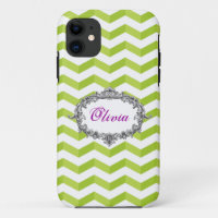 3D Chevrons Green /White iPhone Case add Your Name