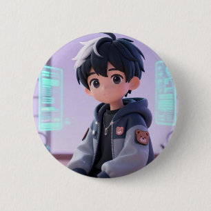 3D Chibi Gamer Boy Holographic Techwear Accessory 6 Cm Round Badge