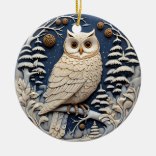 3D Chirstmas Cute White Owl Animal  Ceramic Tree Decoration