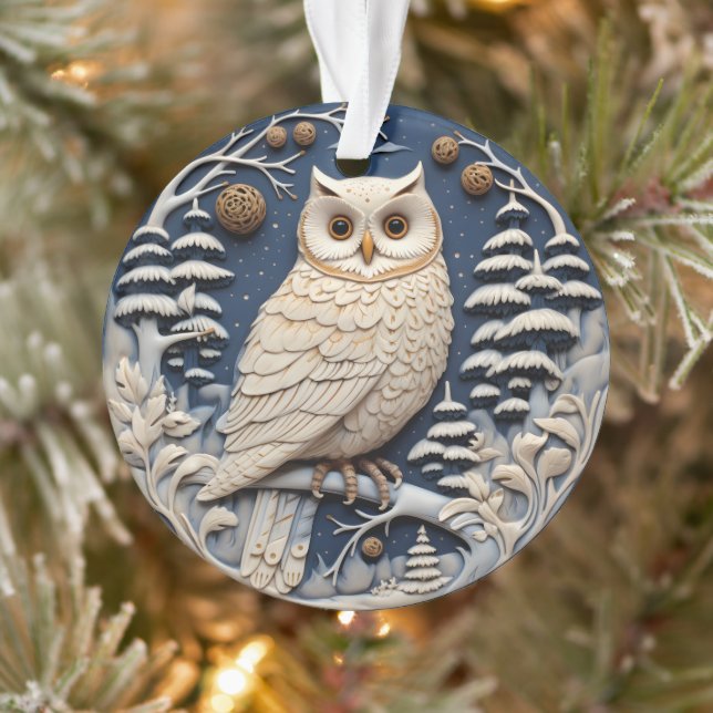 3D Chirstmas Cute White Owl Animal  Ornament (Tree)