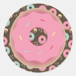 3D Chocolate Doughnut Pink Frosted Sprinkles Rewar Classic Round Sticker