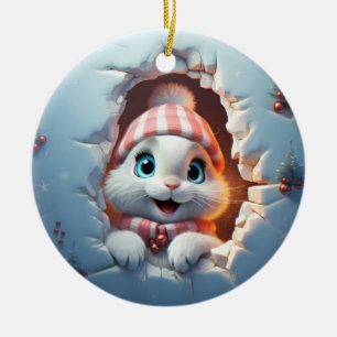 3D Christmas Bunny Ceramic Tree Decoration