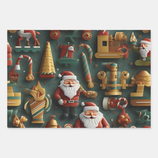 3D Christmas Delight - Santa's Workshop  Wrapping Paper Sheet (Front)