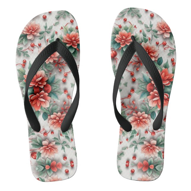 3d Christmas Flowers Digital Floral Patterns Flip Flops (Footbed)