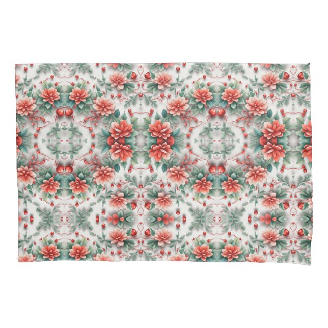 3d Christmas Flowers Digital Floral Patterns Pillowcase (Front)