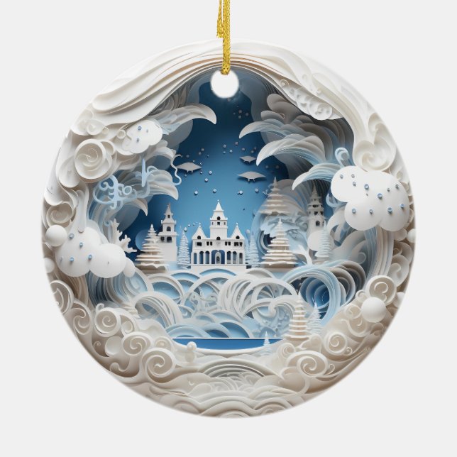 3D Christmas Winter Wonderland Ceramic Tree Decoration (Back)