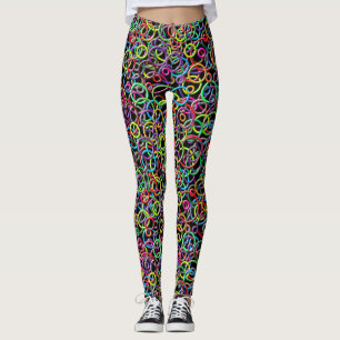 3D Circles on Black Background Leggings