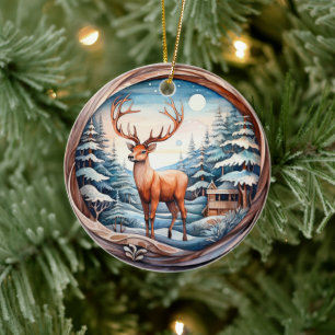 3D CLASSIC CHRISTMAS VINTAGE DEER CERAMIC TREE DECORATION