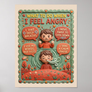 3D Clay Angry Kids Emotion Management Educational Poster