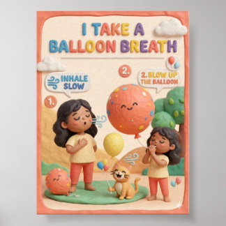 3D Clay Cute Kid Balloon Breath Educational Poster