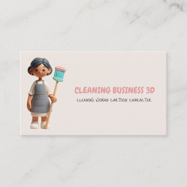 3D Clay Plastic Woman Cleaning Character Business Card (Front)
