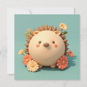 3D Clay Porcupine in Orange Floral Garden Postcard