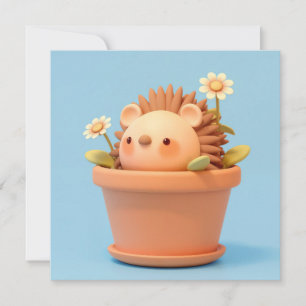 3D Clay Porcupine in Orange Flower Pot Postcard