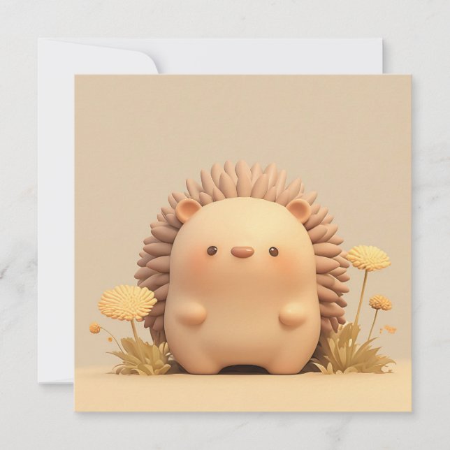3D Clay Porcupine in Yellow Floral Field Postcard (Front)