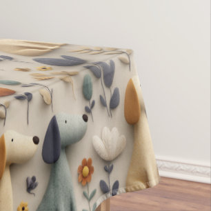 3D clay style seamless pattern with cute dogs Tablecloth