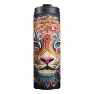 3D Colorful Tiger & Flowers Design  Thermal Tumbler