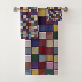 3D colourful abstraction vintage mosaic background Bath Towel Set