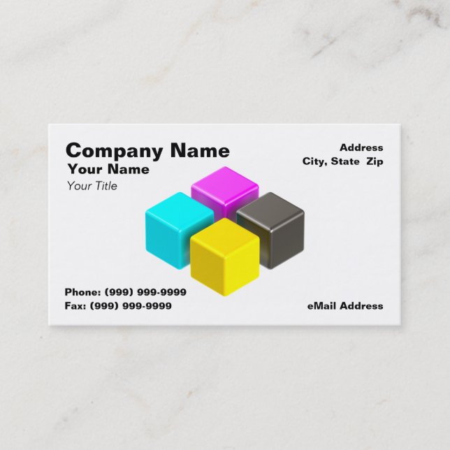 3D Colourful CMYK Blocks Business Card (Front)