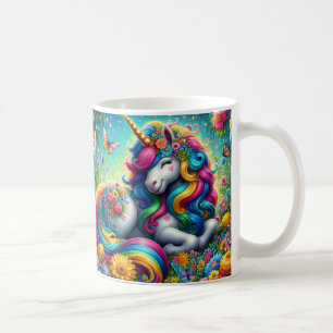 3D Colourful Floral Unicorn Coffee Mug