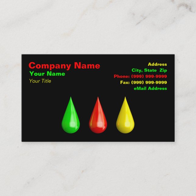 3D Colourful Paint Drops (GRY) Business Card (Front)