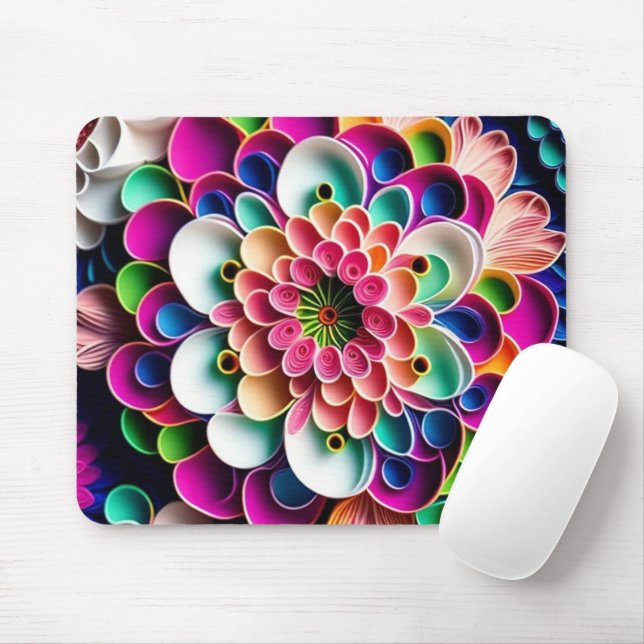 3D Colourful Paper Quill Flower  Mouse Mat (With Mouse)