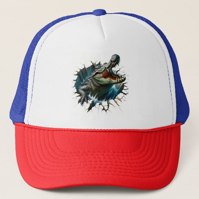 3D Crocodile Design – Realistic Reptile Trucker Hat (Front)