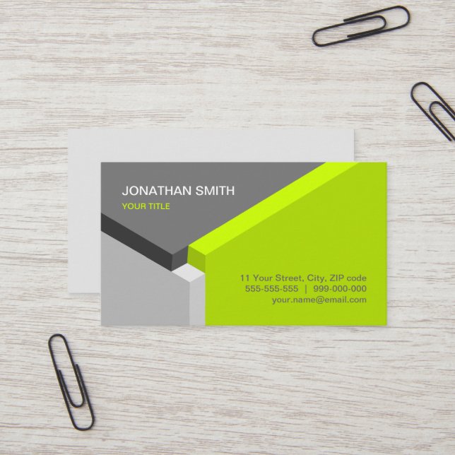 3D Cube Design Lime / Grey business card (Front/Back In Situ)