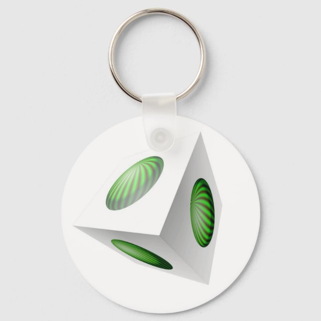 3D Cube Design with Green Globe Key Ring (Front)