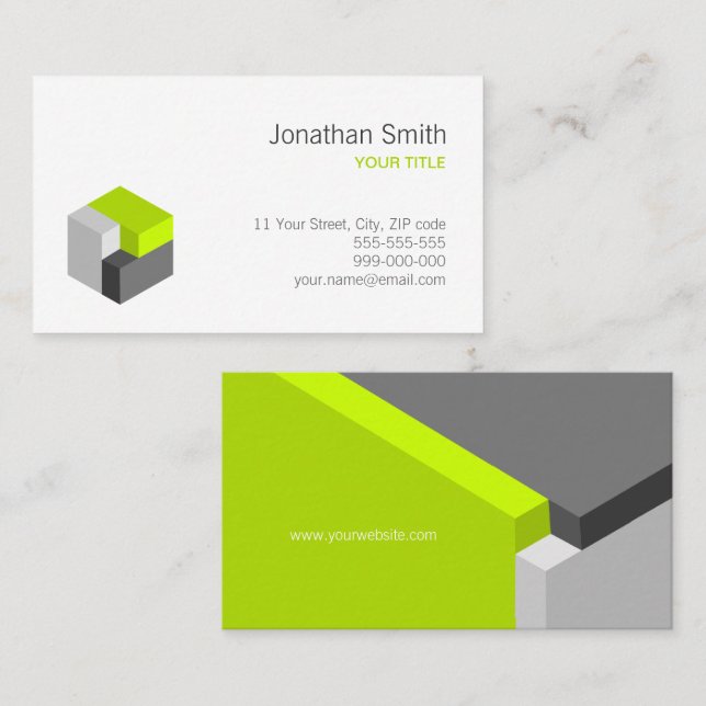 3D Cube Green Grey Architect Logo business card (Front/Back)