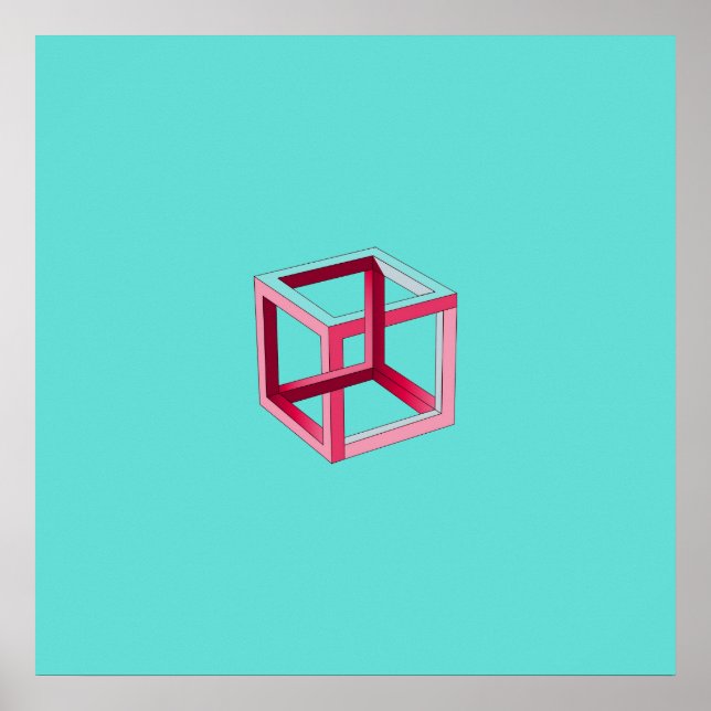 3D Cube Modern Art on Teal Poster (Front)