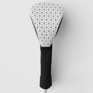 3D Cubes Geometric Black Line on White Rpt Pattern Golf Head Cover