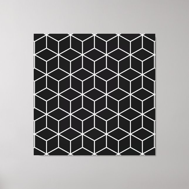 3D Cubes Geometric White Line on Black Lg Pattern Canvas Print (Front)