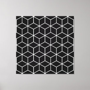 3D Cubes Geometric White Line on Black Lg Pattern Canvas Print