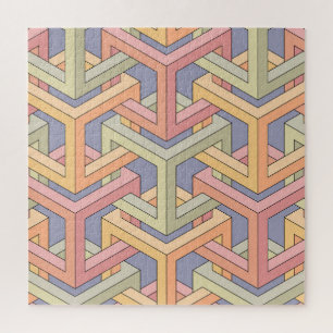 3D Cubes, Optical Illusion Pattern. Jigsaw Puzzle