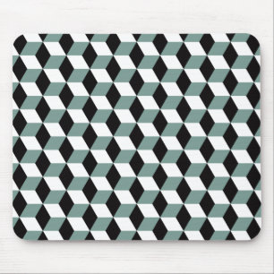 3D Cubes Pattern in Black & White Aqua Blue Mouse Mat