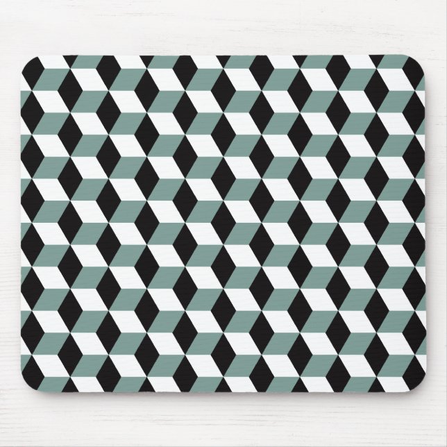 3D Cubes Pattern in Black & White Aqua Blue Mouse Mat (Front)