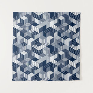 3D cubes seamless pattern background, lined dimens Tapestry
