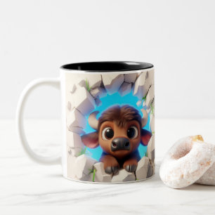 3D Cute Baby Buffalo Hot Cocoa Coffee Animals Two-Tone Coffee Mug