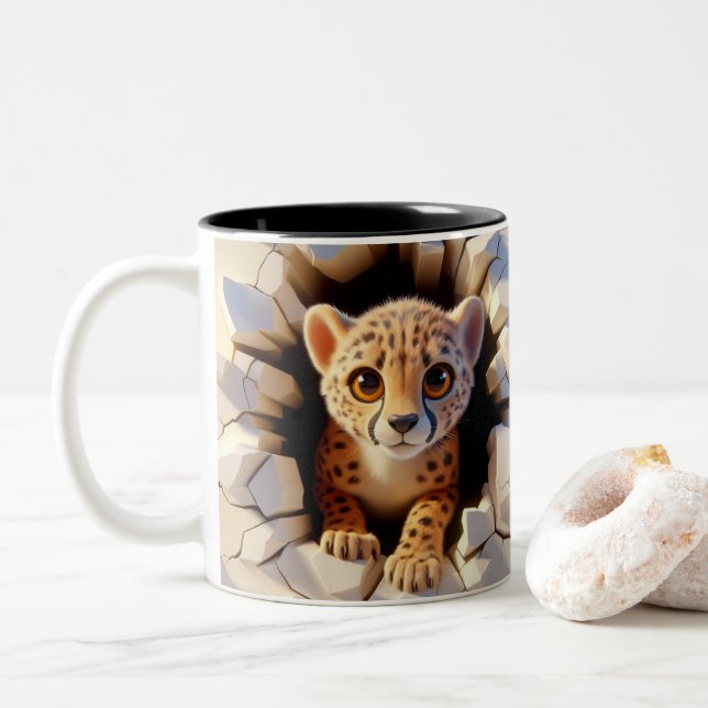3D Cute Baby Cheetah Hot Cocoa Coffee Animals Mug (With Donut)