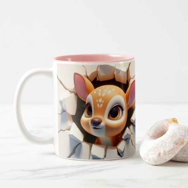 3D Cute Baby Deer Hot Cocoa Coffee Animals Two-Tone Coffee Mug (With Donut)